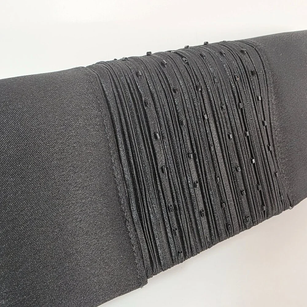 Black Satin Beaded Clutch Evening Bag Crossbody Formal - Picture 1 of 12